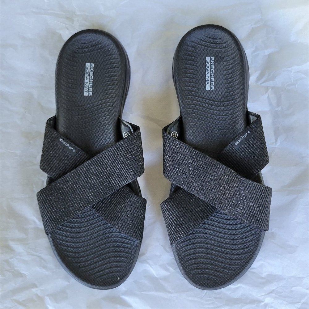 SKECHERS Black GoGa Mat On The Go 600 Slides Shoes 11